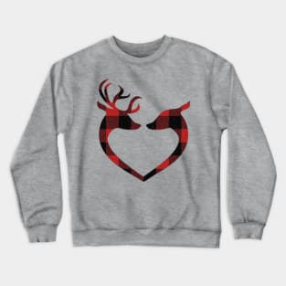 Red Plaid Deer Buck and Doe Heart Winter Gifts: Pillows, Bedding, Mugs & More! Crewneck Sweatshirt